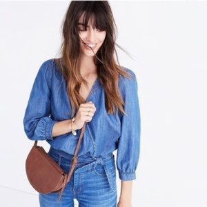 Madewell Denim Wrap Long Sleeved Top, XXS